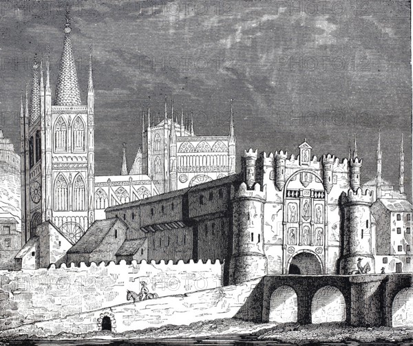 Cathedral of Burgos c. 1860, Castile-Leon, Spain, Historical, digitally enhanced reproduction from an original c. 1860