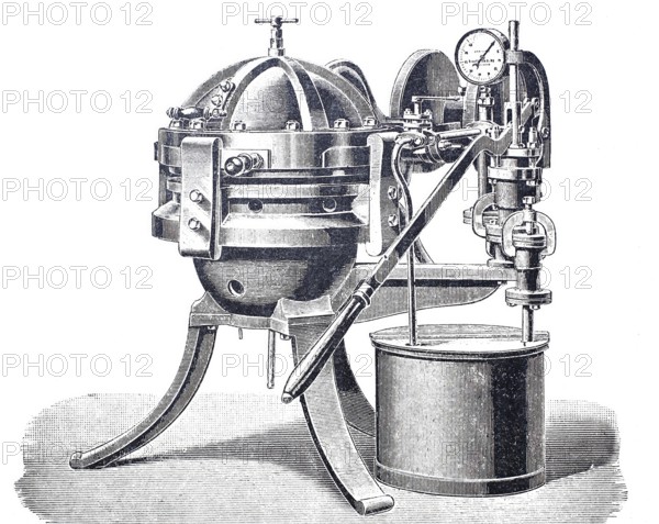 Hat maker, press for moulding straw hats and felt hats by Grahl and Boehl in Dresden, digitally improved reproduction of a 19th century model, historical, exact date unknown