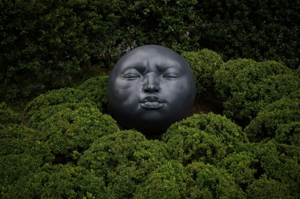 Giant face in the Garden of Emotions, Jardin Émotions, the Gardens of Etretat, Les Jardins d'Etretat, Étretat, Normandy, Seine-Maritime, France