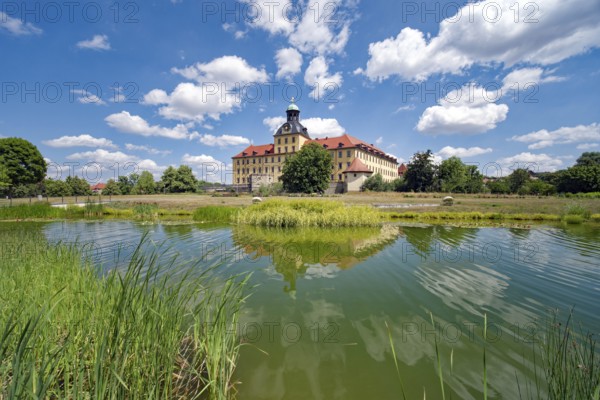 Johannisteich, castle park, Museum Zeitzer Schloss Moritzburg, early baroque style, water reflection, Zeitz, Saxony-Anhalt, Germany