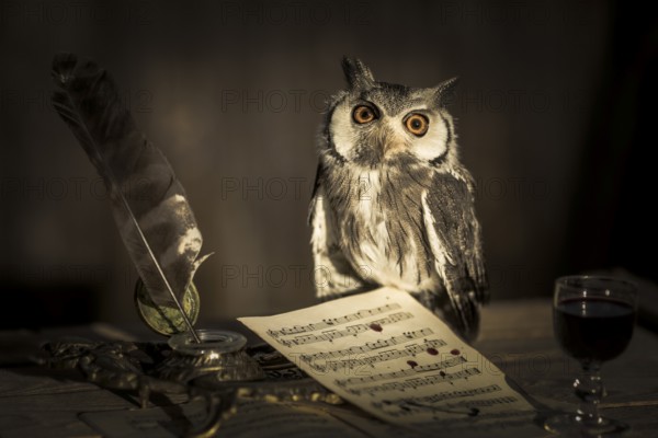 Southern White-faced Owl (Ptilopsis granti) captive, Germany