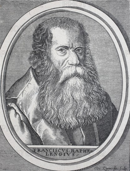 Francis Raphelingius the Elder, Frans van Ravelingen (27 February 1539 - 20 July 1597), Flemish-born printer and scholar, Historical, digitally enhanced reproduction of a 19th century original