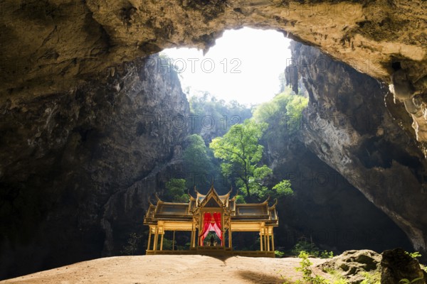Temple in a stalactite cave, Phraya Nakhon Cave, Khao Sam Roi Yot National Park, Hua Hin, Prachuap Khiri Khan, Thailand