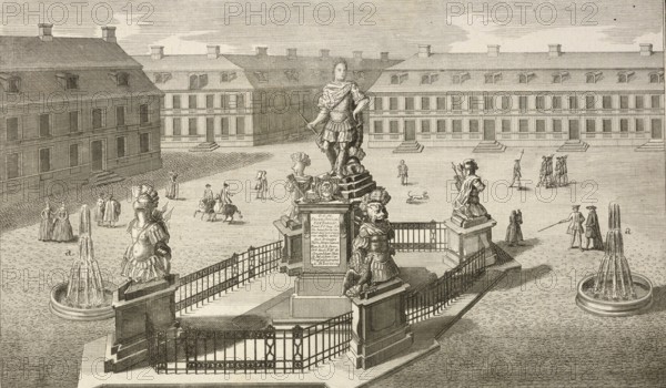 Statue of Frederick William, King of Prussia, on the market of Cöslin, Köslin, Germany, around 1880, digitally restored reproduction of a 19th century illustration, historical, exact date unknown