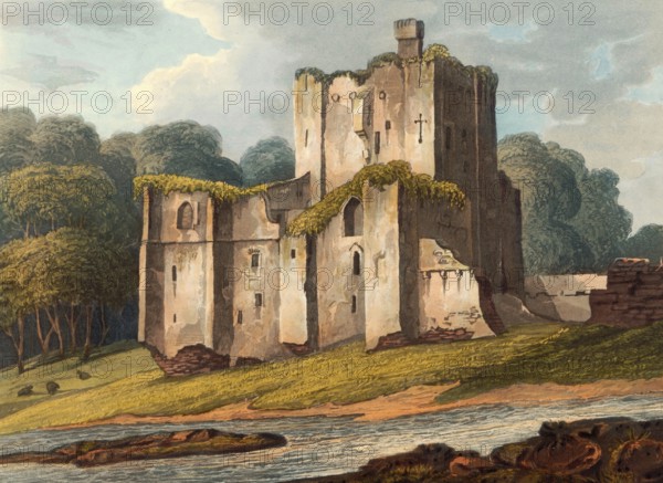 Brougham Castle, a medieval castle about 2 miles south-east of Penrith, Cumbria, England, c. 1850, after a painting by Theodore Henry Adolphus Fielding, digitally enhanced reproduction, historical, exact date unknown