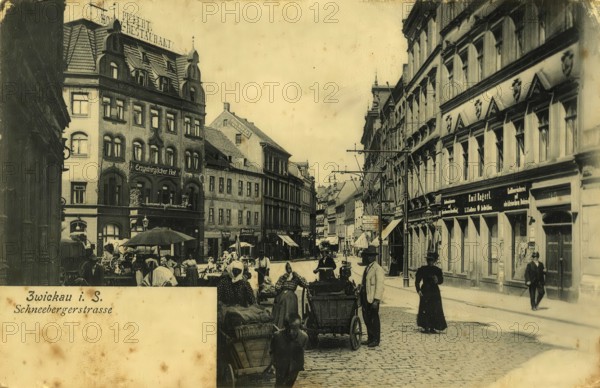 Historical postcard, picture postcard, Schneebergerstraße in Zwickau, Saxony, Germany, digitally enhanced reproduction of an original from around 1900, picture postcard