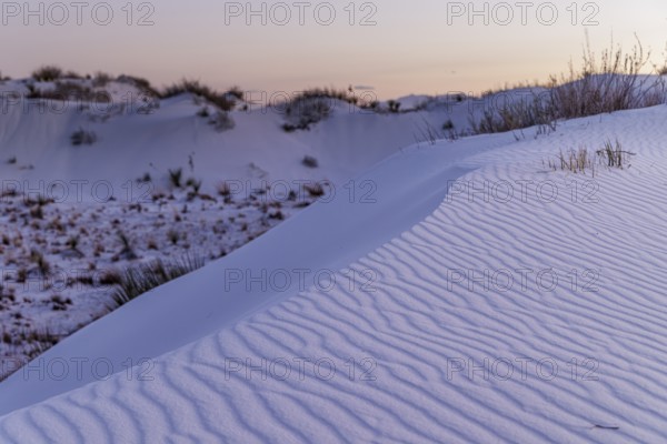 Windblown ripples on the white gypsum dunes at White Sands National Park in Alamogordo, New Mexico, USA