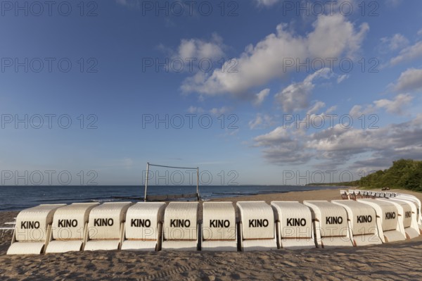 Kühlungsborn beach cinema, lined up beach chairs for cinema-goers, Baltic Sea, Mecklenburg-Western Pomerania, Germany