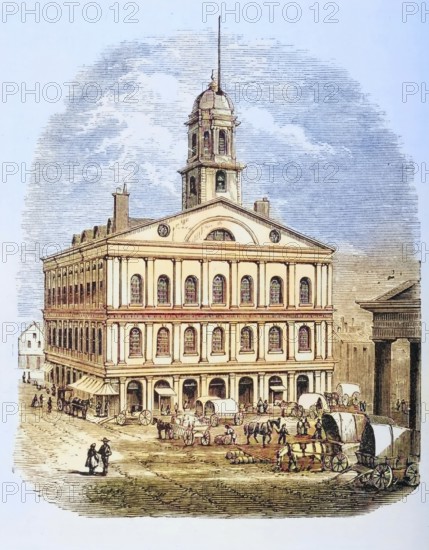 Boston, Massachusetts, Faneuil Hall in the 1870s, America, digital reproduction from American Pictures, drawn in pen and pencil, coloured, by Samuel Manning, published circa 1880, Historical