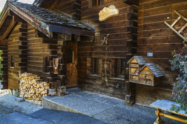 Country house in log construction, historic village centre, Grimentz, Val d'Anniviers, Valais Alps, Canton Valais, Switzerland