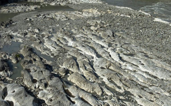 Riverbed of the Kura River, near Gori, Imeretia, Georgia, formed by water erosion
