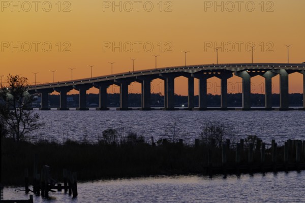 Bay St. Louis Bridge passes behind an inlet at Henderson Point in Pass Christian, Mississippi, USA