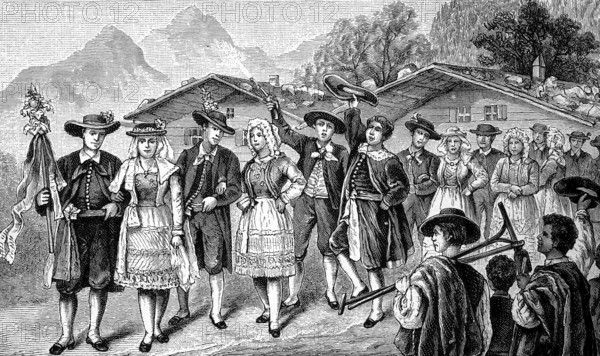 Carinthia, Austria, a wedding celebration, here in the valley Gailthal, Gailtal, illustration from 1894, reproduction, digitally enhanced, historical