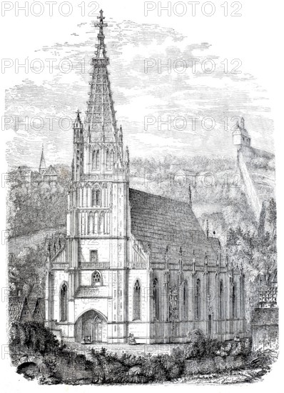 The Protestant Church of Our Lady in Esslingen am Neckar in 1880, Baden-Württemberg, Germany, digitally enhanced reproduction from a 19th century original, historical, exact date unknown