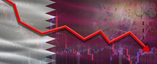 Qatar financial crisis on economic graph. Financial fall of Qatar on economy market