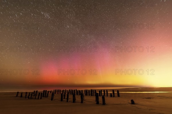 Northern Lights with Milky Way at the North Sea, Hörnum, Sylt, Schleswig-Holstein