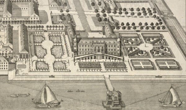 Margravial Palace and Garden in Schwedt, Germany, around 1880, digitally restored reproduction of a 19th century illustration, historical, exact date unknown