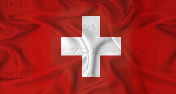 Realistic Switzerland flag waving. Close up of flag of Switzerland with cloth texture