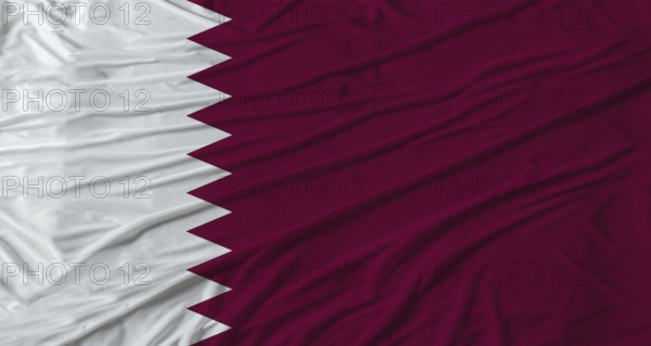 Close up of Qatar flag waving. Flag of Qatar with cloth texture