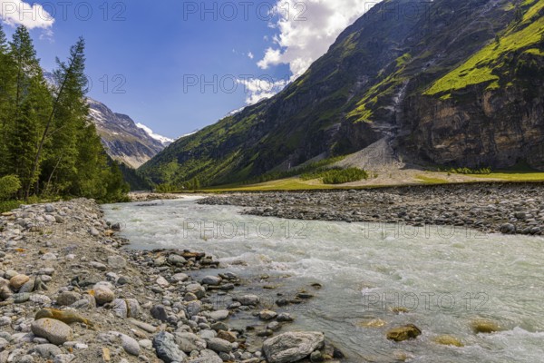 Torrential mountain stream La Navisence in the Zinal valley, Val d'Anniviers, Valais Alps, Canton Valais, Switzerland