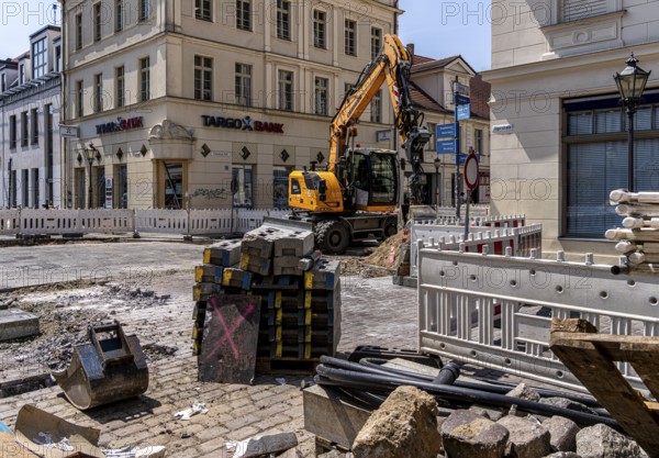 Roadworks in Brandenburger Straße, shopping street in Potsdam, Brandenburg, Germany