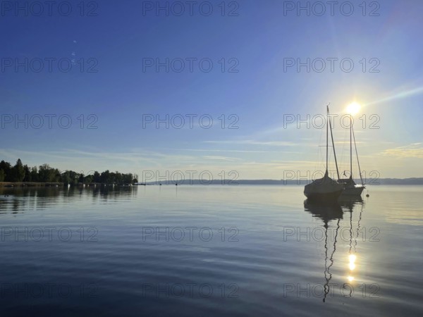 Evening atmosphere, sailing boats on Lake Starnberg, Bavaria, Germany