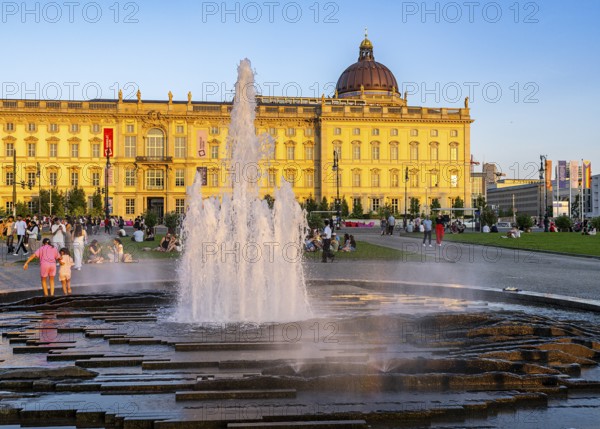 The Lustgarten with fountain and the Humboldt Forum, Berlin, Germany