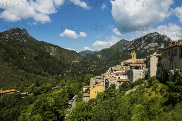 Picturesque mountain village overlooking the sea, Sainte-Agnès, near Menton, Cote d'Azur, Alpes-Maritimes, Provence-Alpes-Cote-d'Azur, South of France, France