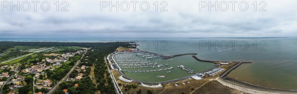 Panorama of Marina in Le Verdon-sur-Mer from a drone, Nouvelle-Aquitaine, Gironde, France, EuropeLe Verdon-sur-Mer, Nouvelle-Aquitaine, Gironde, France, Europe