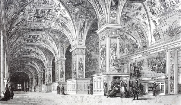 The Vatican Library in 1870, Rome, Vatican State, Italy, digitally enhanced reproduction from a 19th century original, historical, exact date unknown