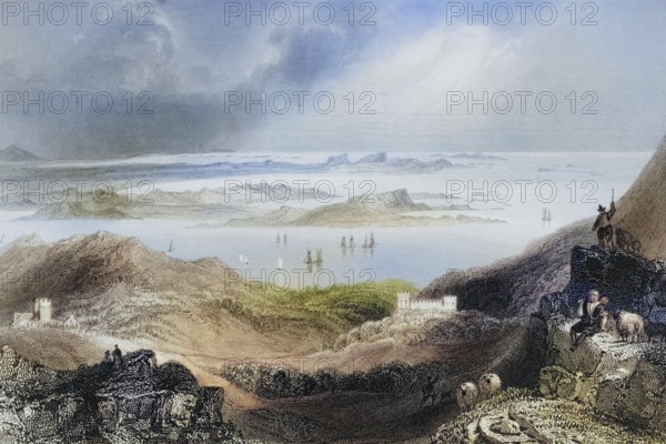 Clifden Castle, Connemara, County Galway, Ireland, from the Landscape and Antiquities of Ireland, 1841, digital reproduction of a historical model