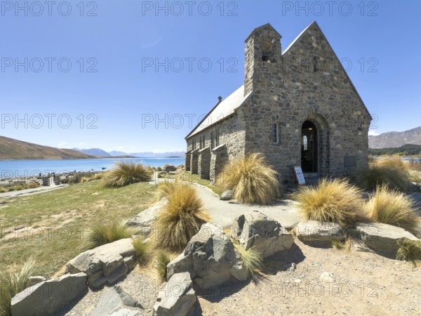 The Church of the Good Shepherd in front of a blue sky, Lake Tekapo, South Island, New Zealand, Oceania