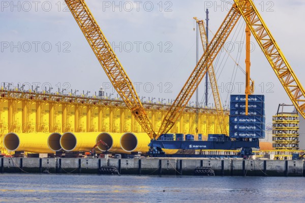 SIF Offshore Foundations, production of monopiles for offshore wind turbines. Foundations for wind turbines. Plant in the seaport of Rotterdam, Zuid-Holland, Netherlands