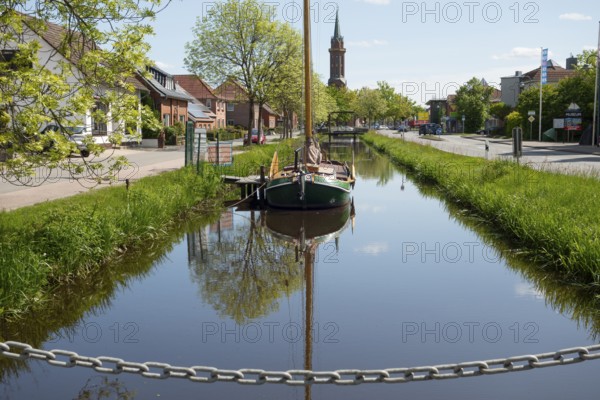 Tjalk, flat-bottomed ship, at the Fehn- und Schifffahrtsmuseum Westrhauderfehn, East Frisia, Germany