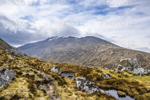 View from Nevis Range Mountains, Grampian Mountains, Fort William, Highland, Lochaber, Scotland, UK