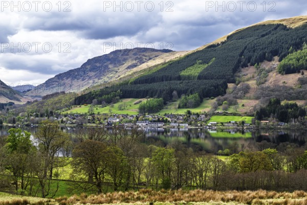 Farm and mountains, Loch Earn, Southern Highlands, Scotland, United Kingdom