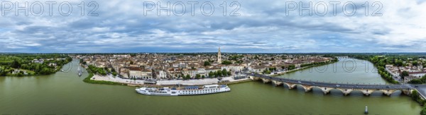 Panorama of Libourne from a drone, Gironde, Nouvelle-Aquitaine, Saint-Emilion and Pomerol, Southwestern France