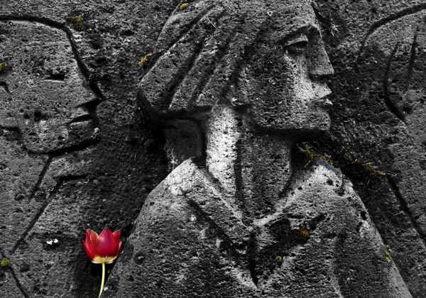 Bittermark memorial, memorial site, detail with tulip for the memorial service on Good Friday, artist Karel Niestrath, Dortmund, Germany