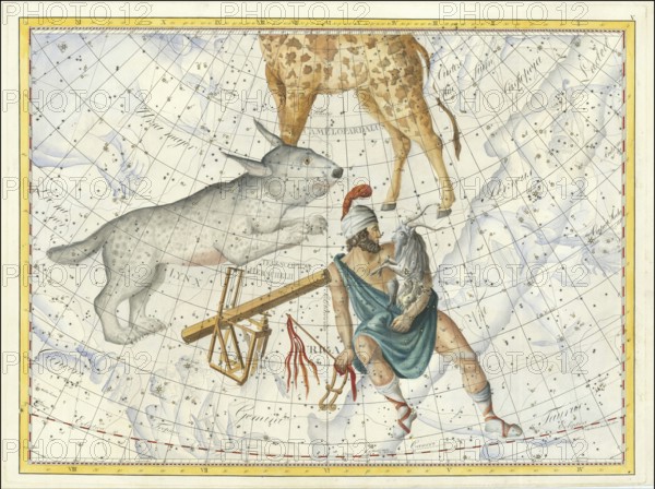 Sign of the zodiac, lynx, telescope, Perseus, star chart, universe, astrology, horoscope, after Johann Elert Bode (19 January 1747 to 23 November 1826), Prussian astronomer