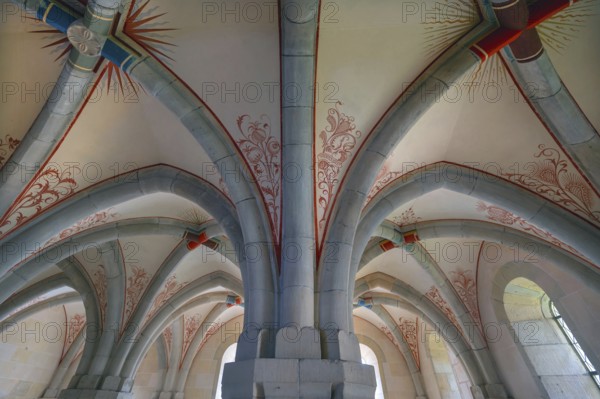 Vaults of the late Romanesque Bruderhalle, built around 1200, painted in 1528, Bebenhausen Monastery, Bebenhausen district of Tübingen, Baden-Württemberg, Germany