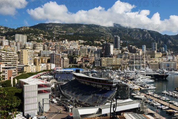 Panorama, Skyline with skyscrapers by the sea, Monte Carlo, Cote d'Azur, Monaco