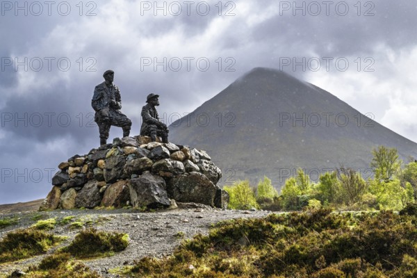 Collie and MacKenzie Statue, Sligachan Old Bridge, Isle of Skye, Scotland, UK