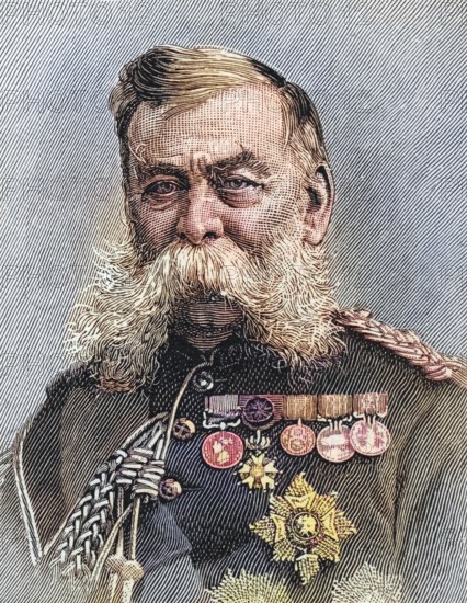 Field Marshal Sir John Linthorn Arabin Simmons, 1821 to 1903, British soldier. From the Strand Magazine, published in 1897, digitally restored reproduction of a 19th century original (coloured), historical, exact date unknown