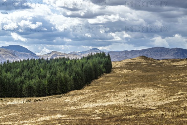 Mountains and Moors over Loch Tulla and River Orchy, Highlands, Scotland, UK