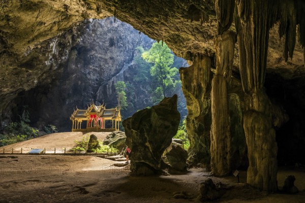 Temple in a stalactite cave, Phraya Nakhon Cave, Khao Sam Roi Yot National Park, Hua Hin, Prachuap Khiri Khan, Thailand