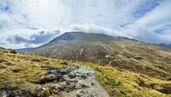View from Nevis Range Mountains, Grampian Mountains, Fort William, Highland, Lochaber, Scotland, UK