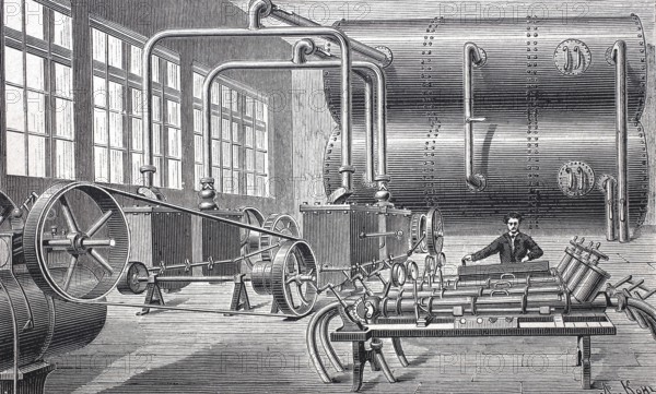 Pneumatic post, main station of the pneumatic post in Paris, around 1860, France, digitally enhanced reproduction of a 19th century model, historical, exact date unknown