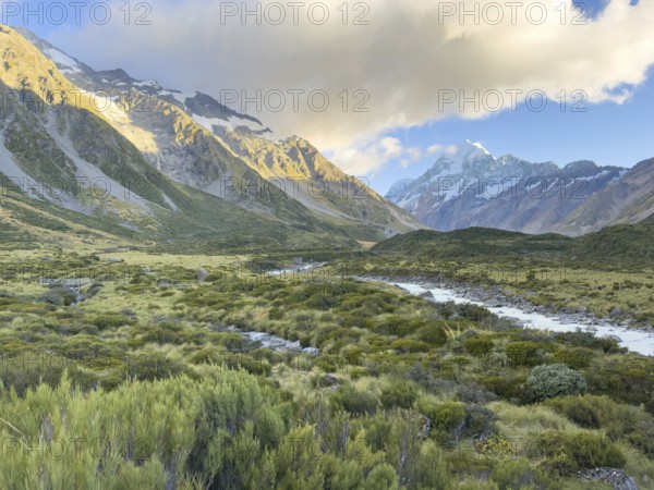 Hiking trail of the Hooker Valley Track, Mount Cook National Park, South Island, New Zealand, Oceania