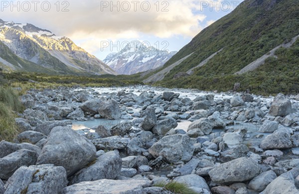 Hiking trail of the Hooker Valley Track, Mount Cook National Park, South Island, New Zealand, Oceania