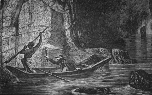 Exploration of Mammoth Cave, Central Kentucky, around 1870, America, digital reproduction of a historical model